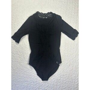 Wolford Black Texture Half Sleeve Body Suit Size Extra Small